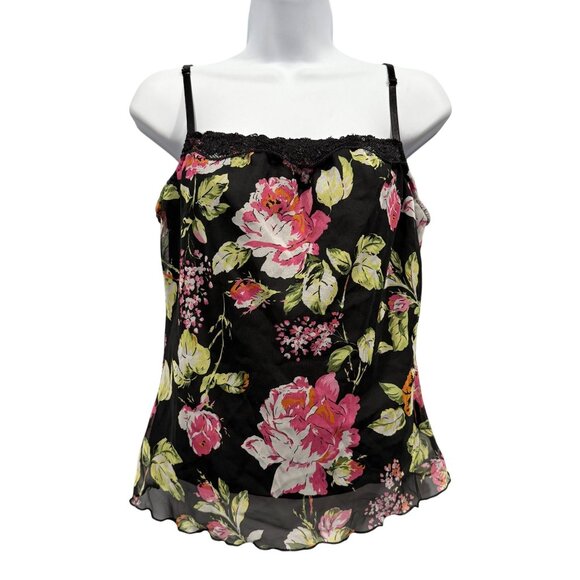 Star City Tops - VTG 90s Y2K Star City Black Floral Camisole Tank Top Whimsigoth Grunge Womens L